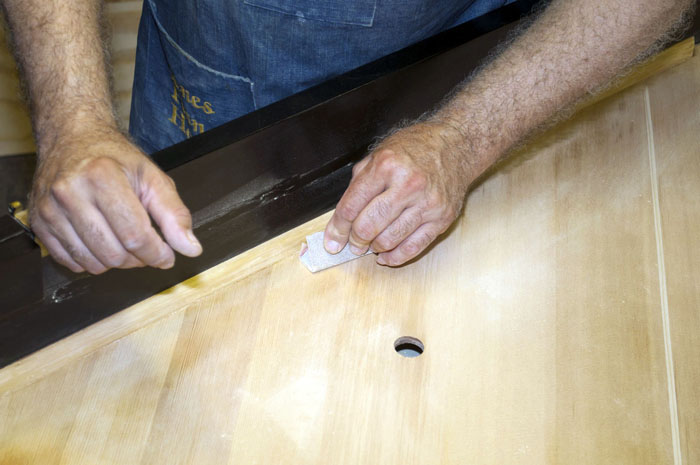 Sanding the soundboard